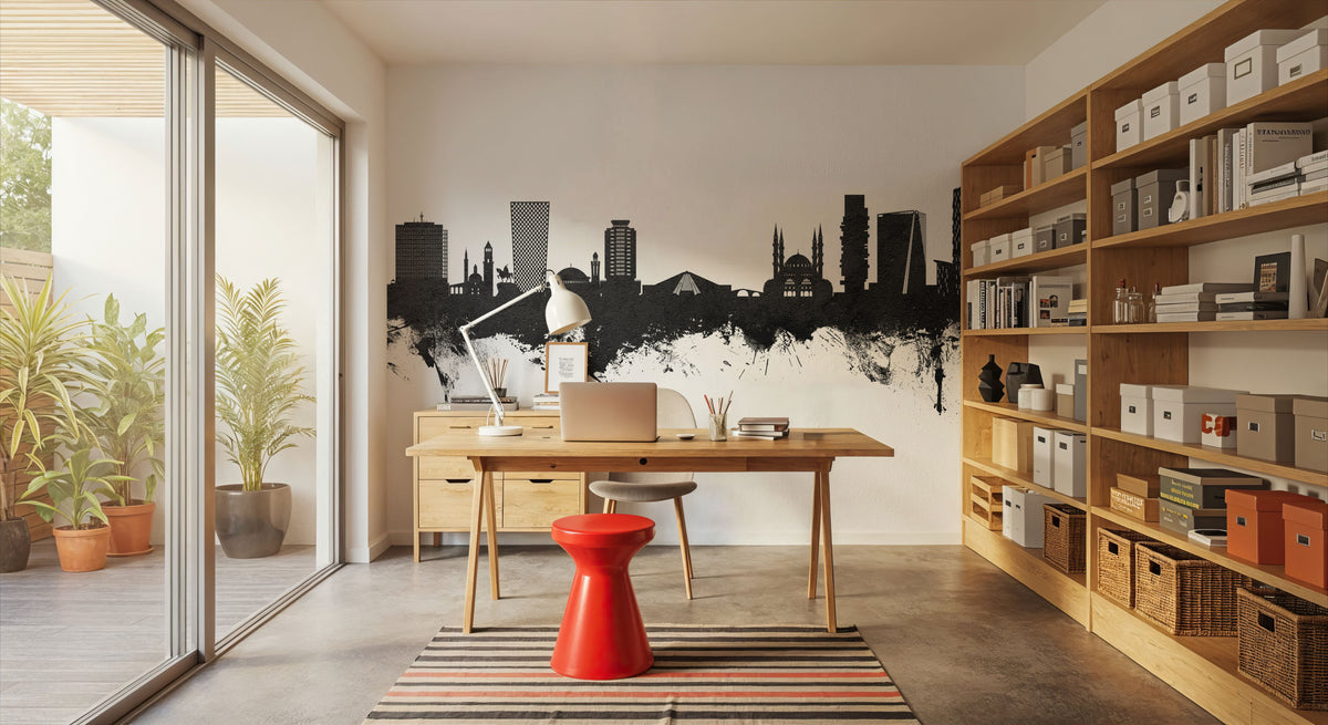 Tirana Skyline Black & White Mural Wallpaper - room preview 04