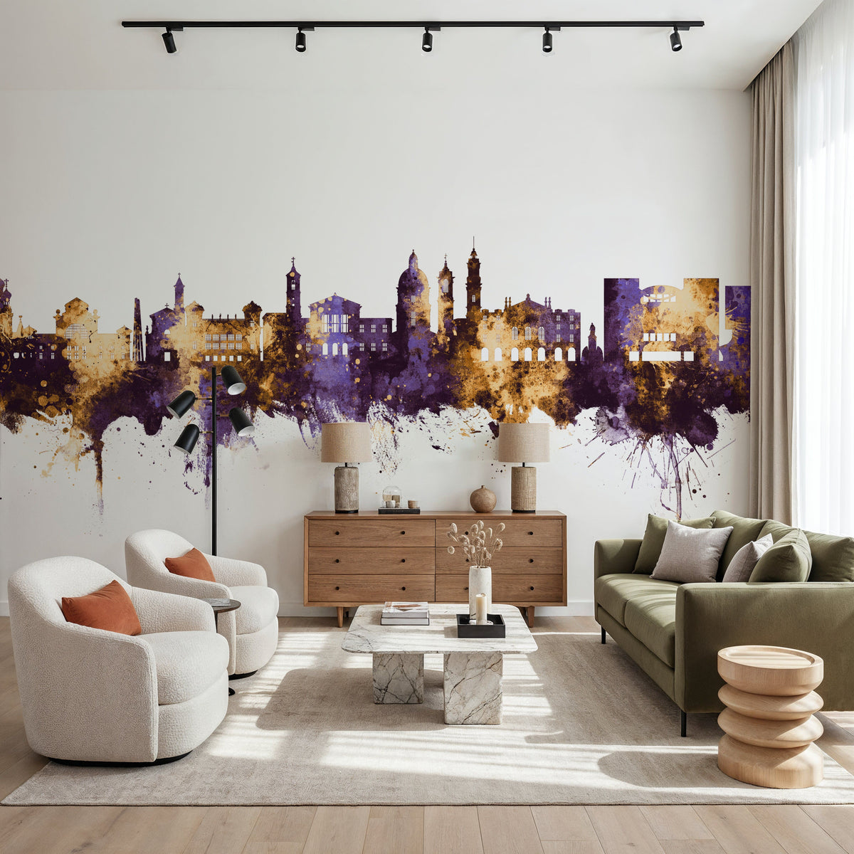 Nice France Skyline Purple & Gold Mural Wallpaper - room preview 04