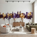 Nice France Skyline Purple & Gold Mural Wallpaper - room preview 04