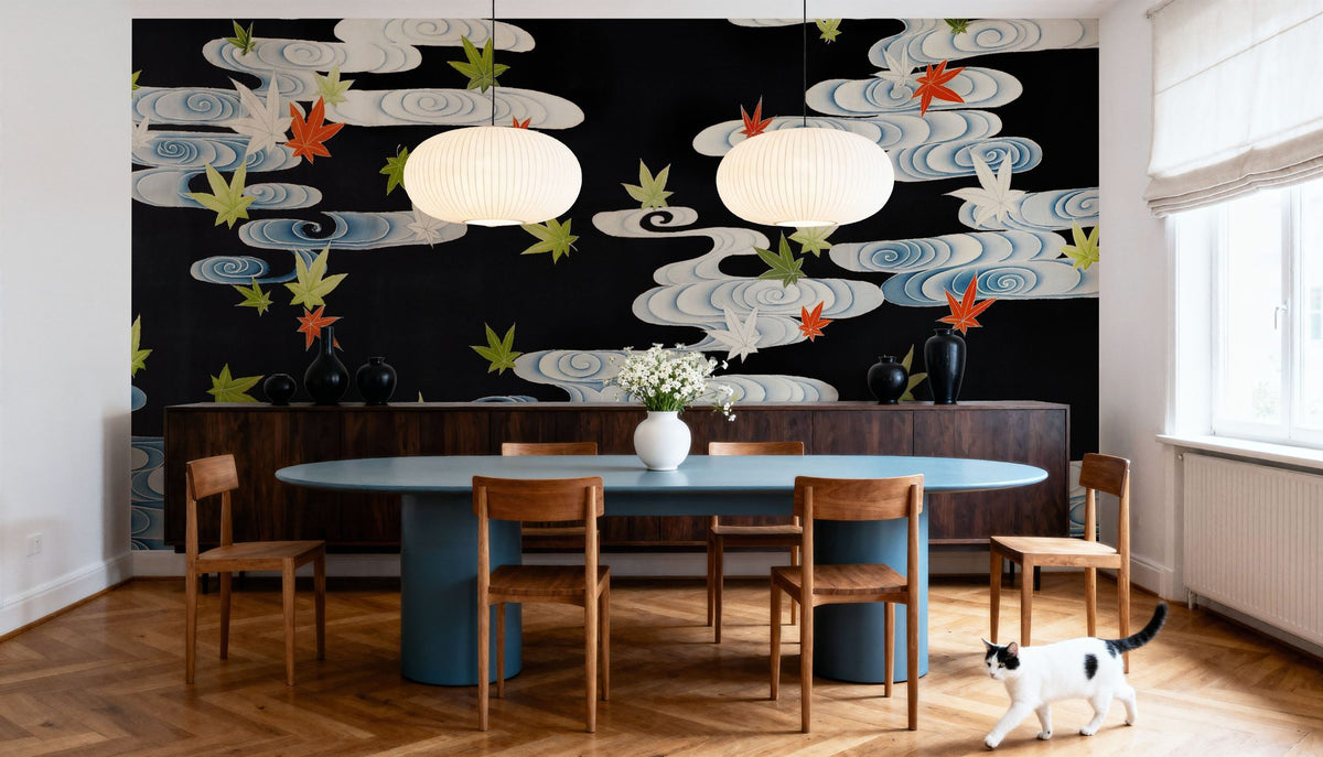 Maple Leaves in the Tatsuta River Mural Wallpaper - room preview 04