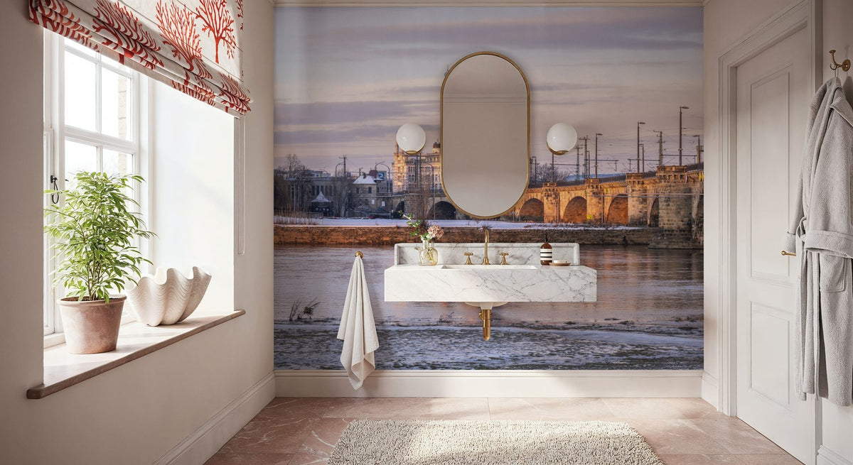Winter City Bridge Mural Wallpaper - room preview 04