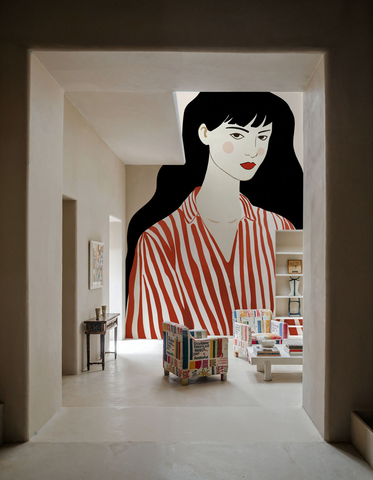 Woman in Striped Blouse I Mural Wallpaper - room preview 04