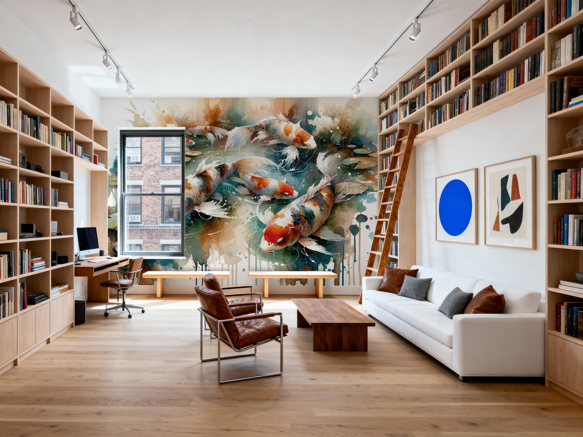 Koi Fishes in Watercolor Mural Wallpaper - room preview 04