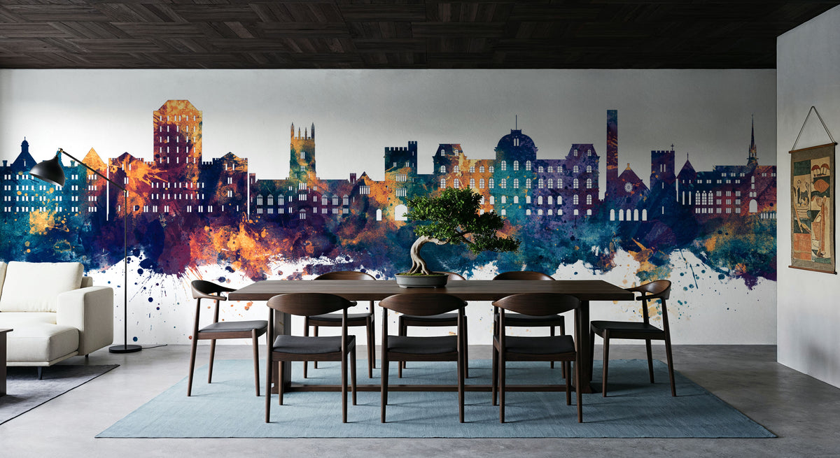Poughkeepsie New York Skyline Blue & Bronze Mural Wallpaper - room preview 04