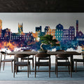 Poughkeepsie New York Skyline Blue & Bronze Mural Wallpaper - room preview 04