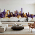 Suzhou China Skyline Purple & Gold Mural Wallpaper - room preview 04