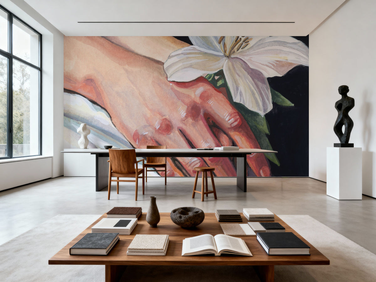 Peaceful Flower in Hand Mural Wallpaper - room preview 04