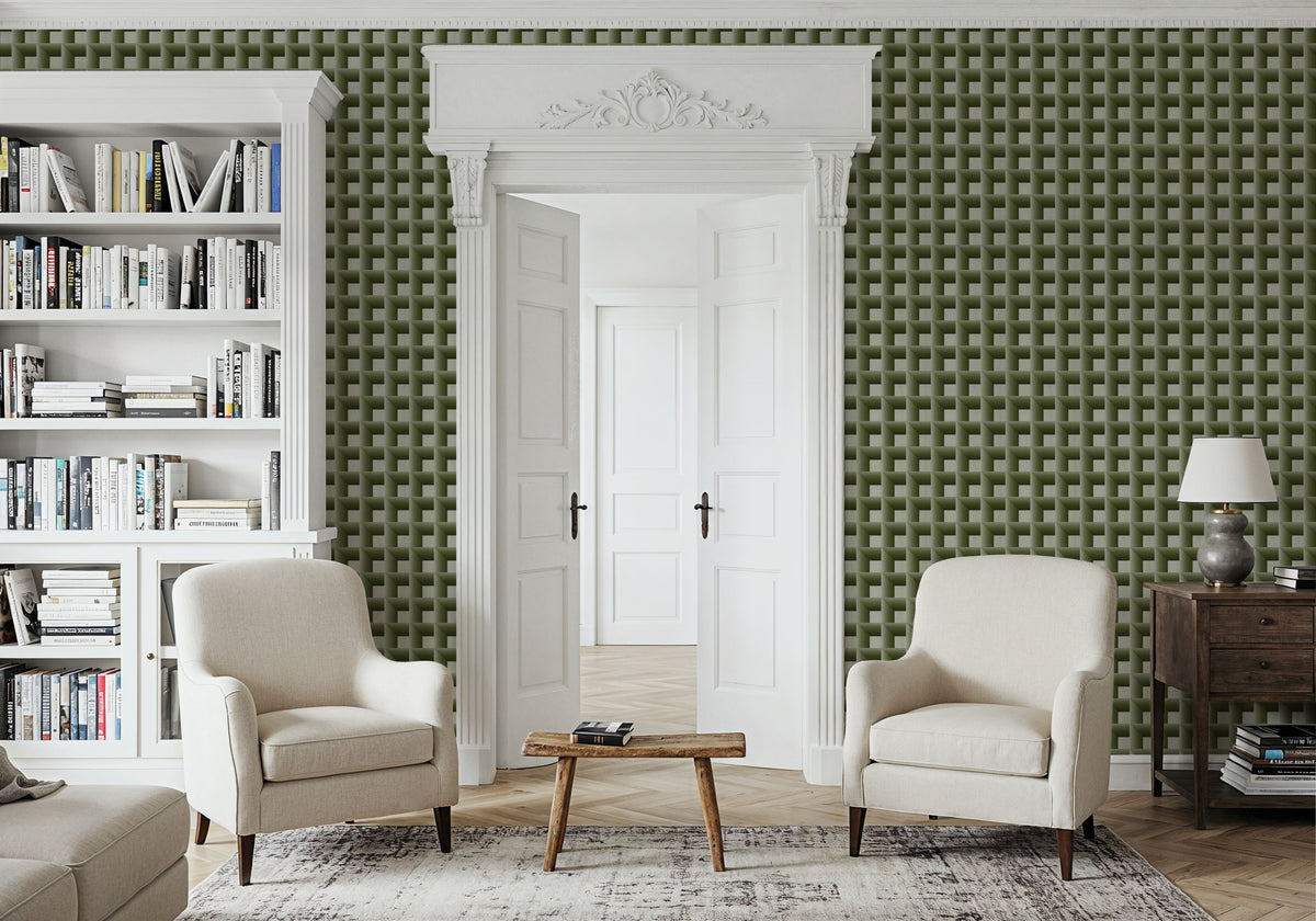 Decorative Cubes, Forest Green Mural Wallpaper - room preview 04