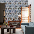 Autumn Forest Illustration, Light Blue Mural Wallpaper - room preview 04