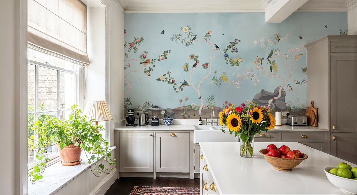 Birds in the Garden Blue Mural Wallpaper - room preview 04