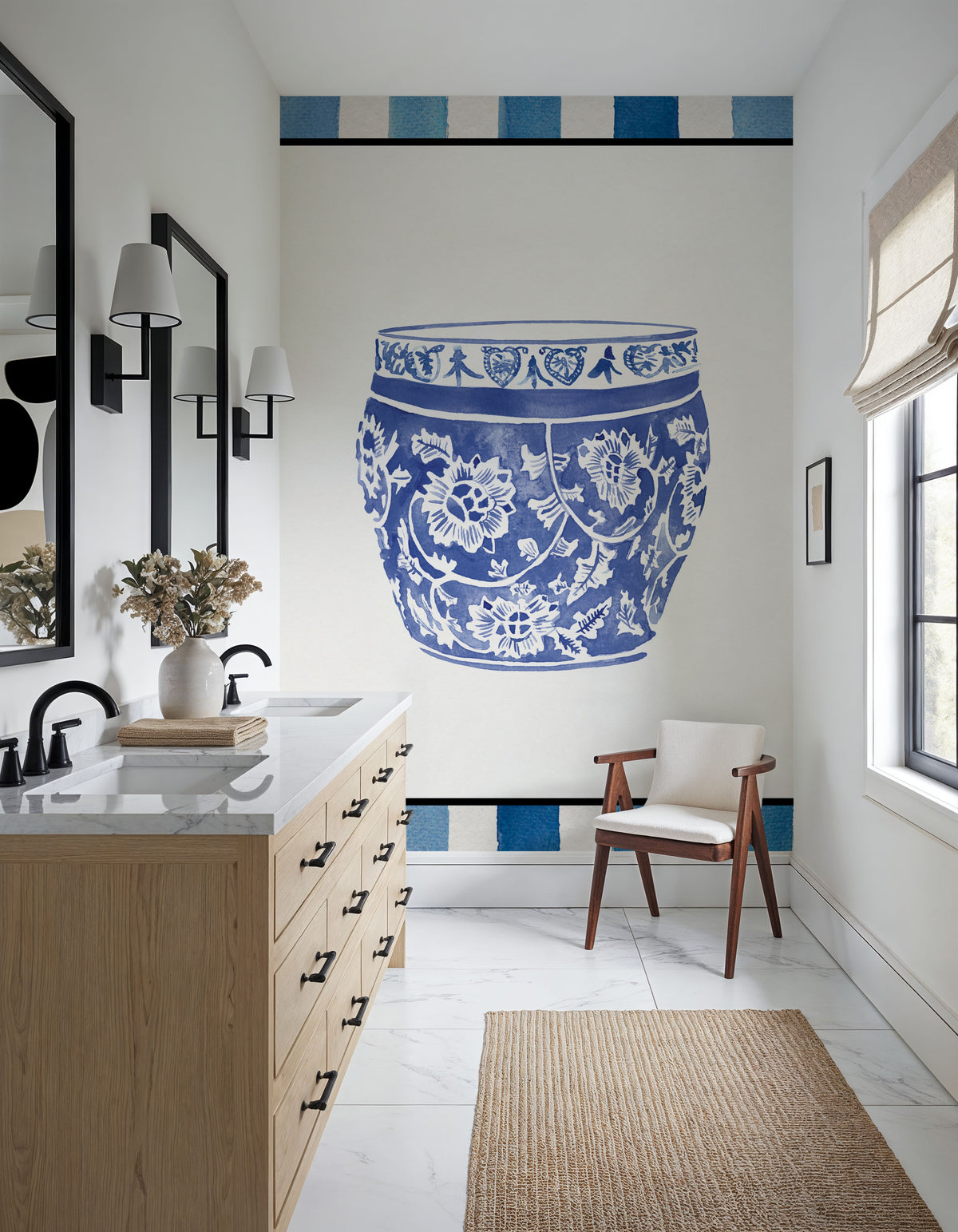 Chinoiserie Vase IV Stripes Mural Wallpaper - room preview 04