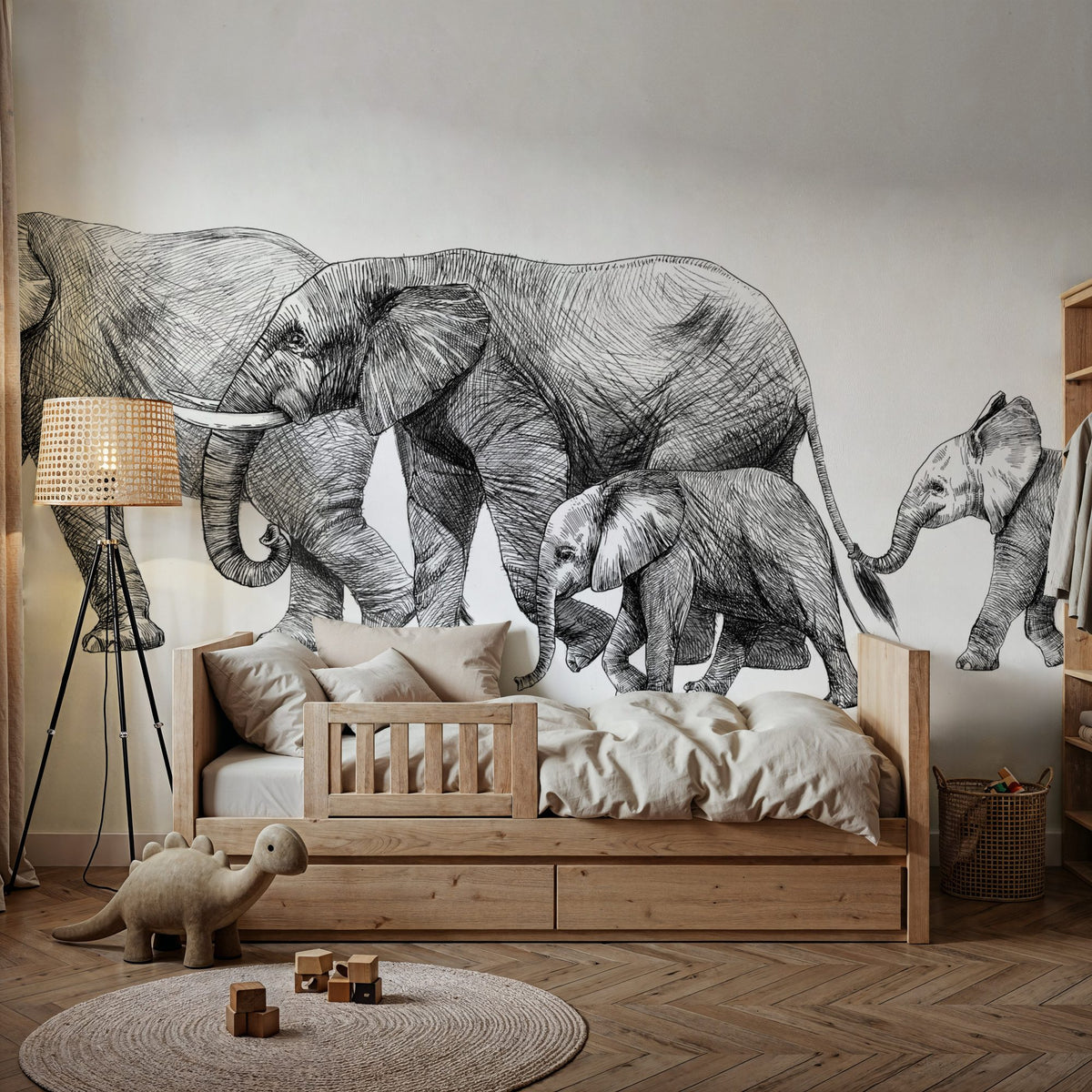 Dwellpaper Safari Elephants Illustration Mural Wallpaper image 4