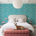 Kala Flowers White on Turqouise Mural Wallpaper - room preview 04