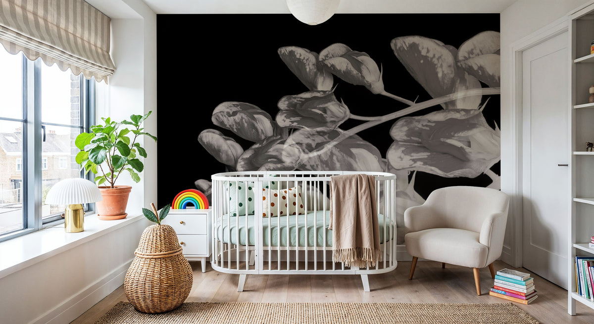 Flower Dreams BW I Mural Wallpaper - room preview 04