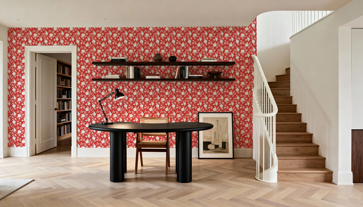 Country Flowery Red Mural Wallpaper - room preview 04