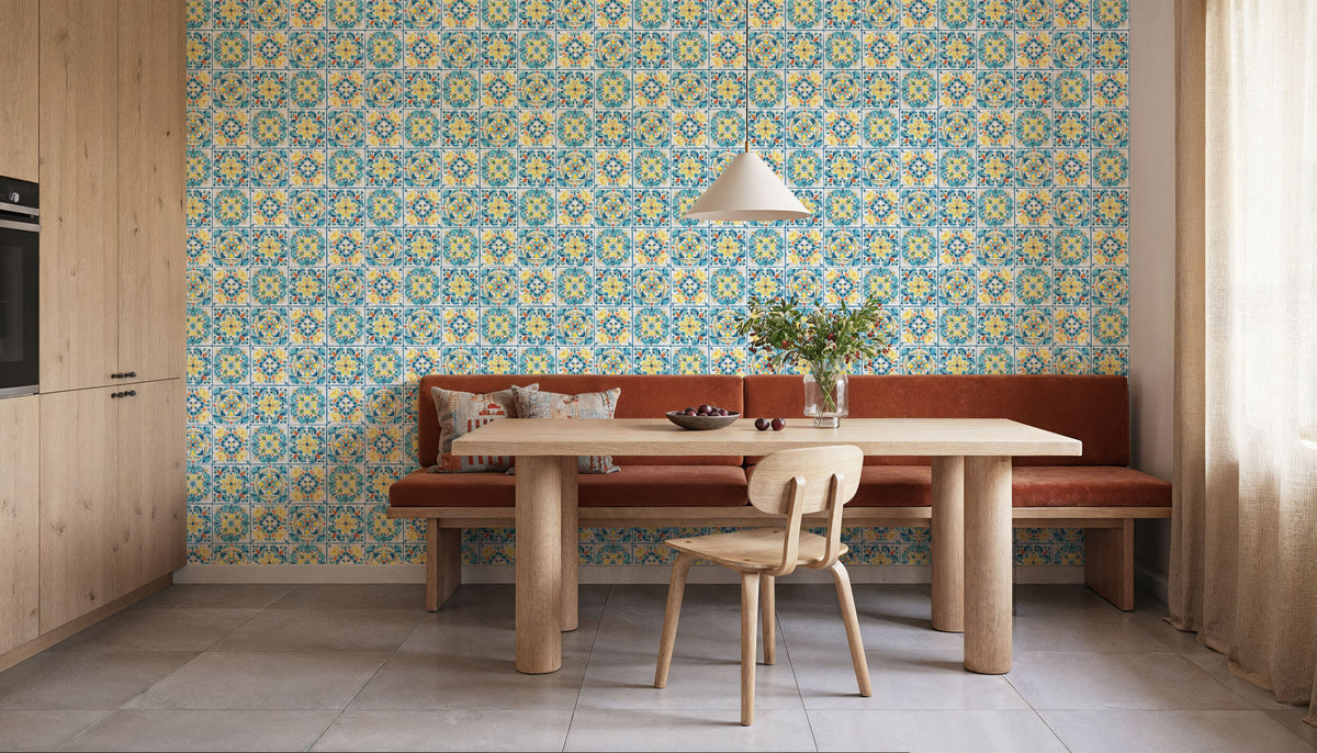 Maritime Tiles White and Blue Mural Wallpaper - room preview 04