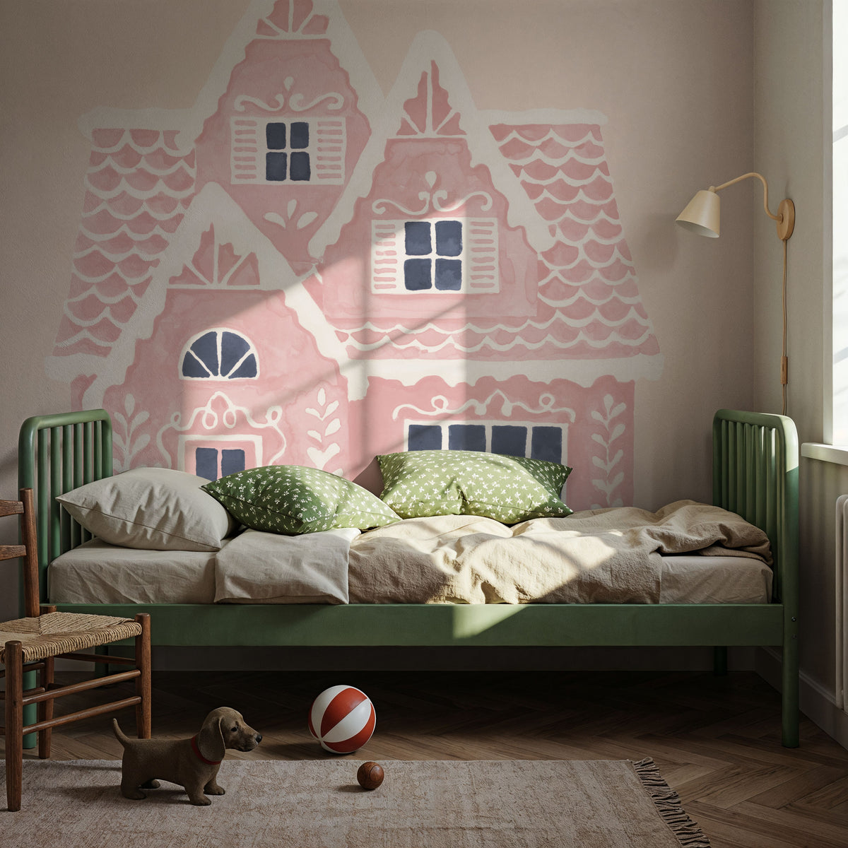 Gingerbread Dream House II Pink Mural Wallpaper - room preview 04