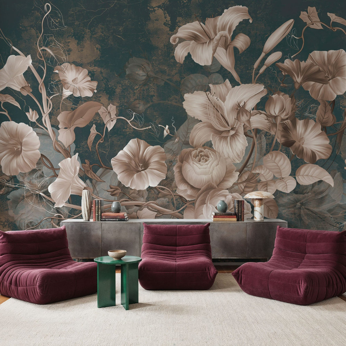 Floral Grunge Singing Mural Wallpaper - room preview 04