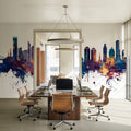Queens New York Skyline Blue & Bronze Mural Wallpaper - room preview 04