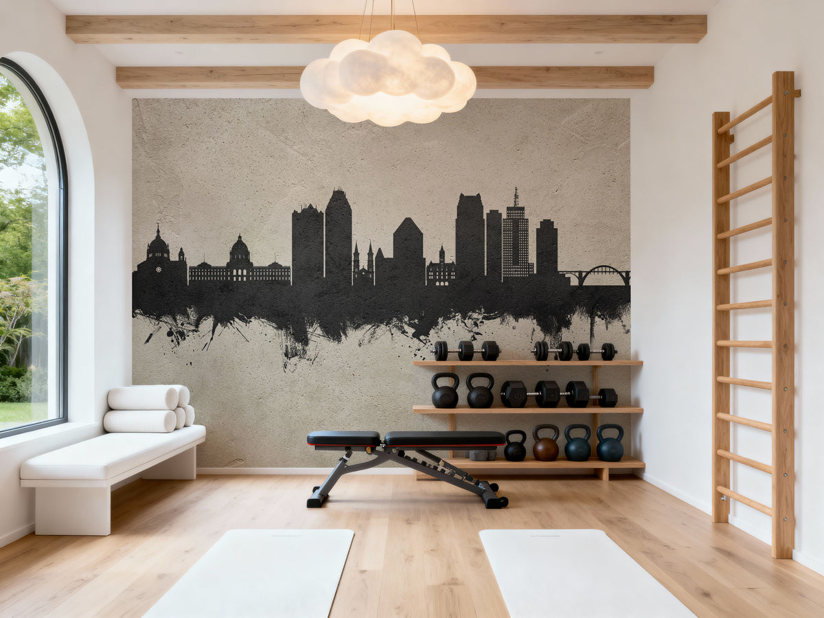 Saint Paul Minnesota Skyline Concrete Mural Wallpaper - room preview 04
