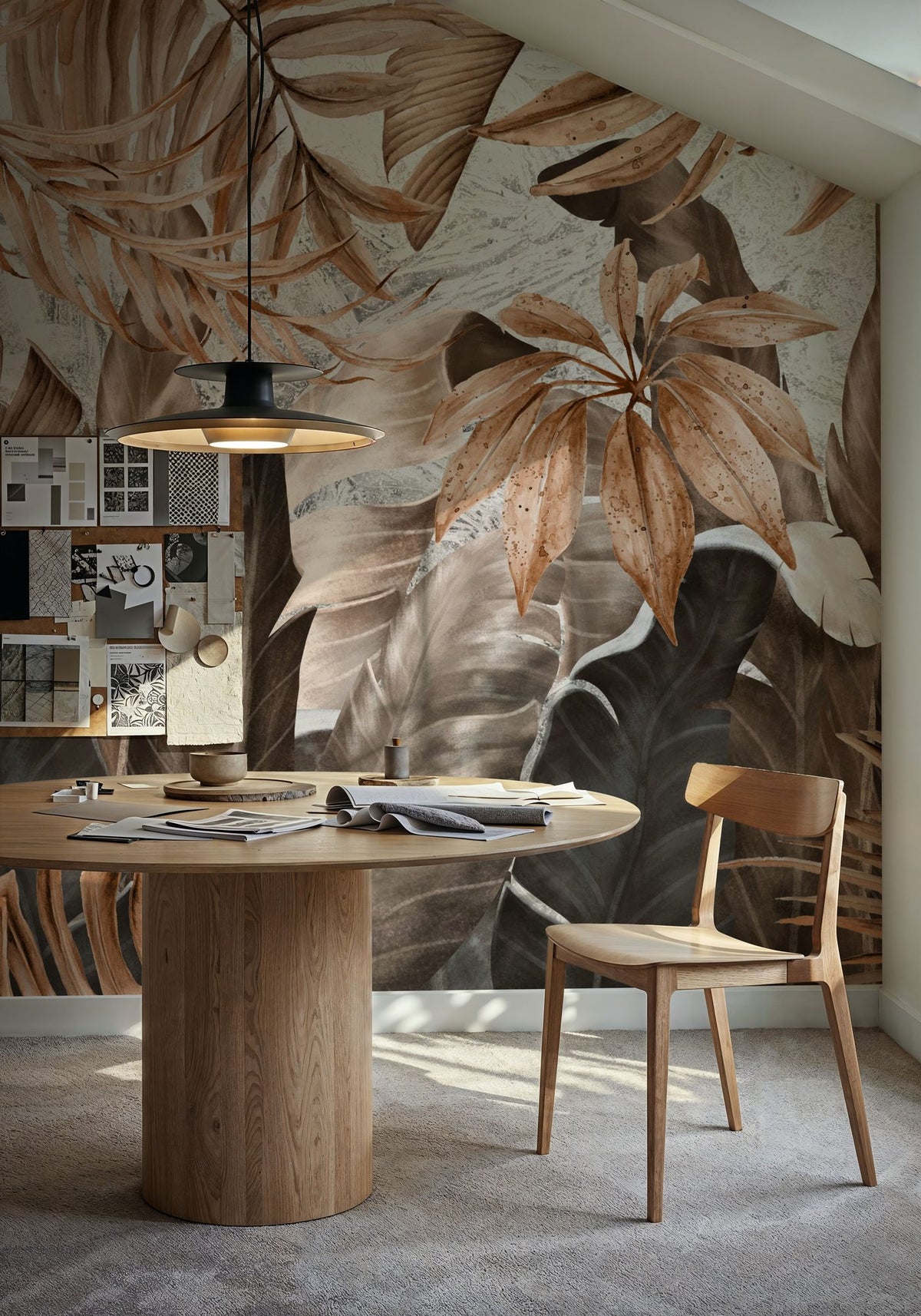 Smiling Sepia Leaves Mural Wallpaper - room preview 04