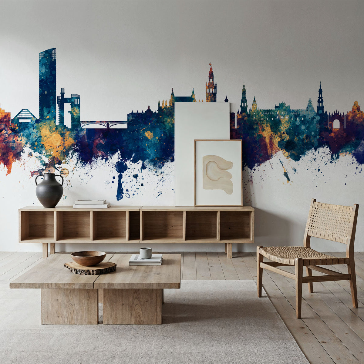 Sevilla Skyline Blue & Bronze Mural Wallpaper - room preview 04