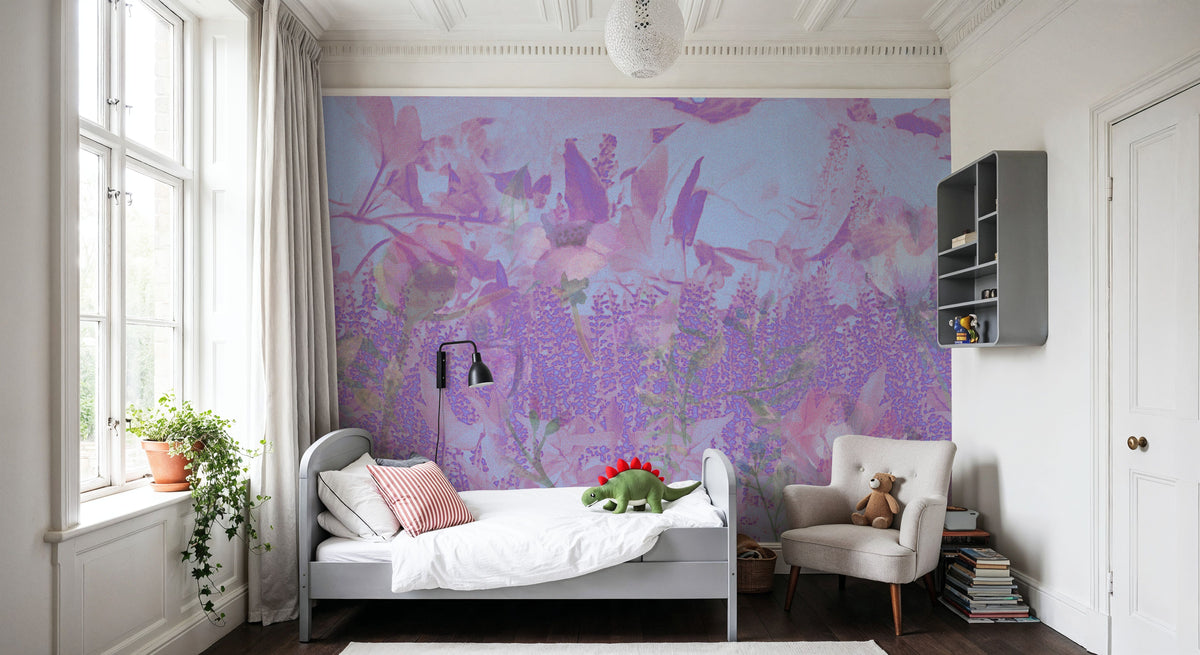 Dream Lupine, Washed Periwinkle Mural Wallpaper - room preview 04