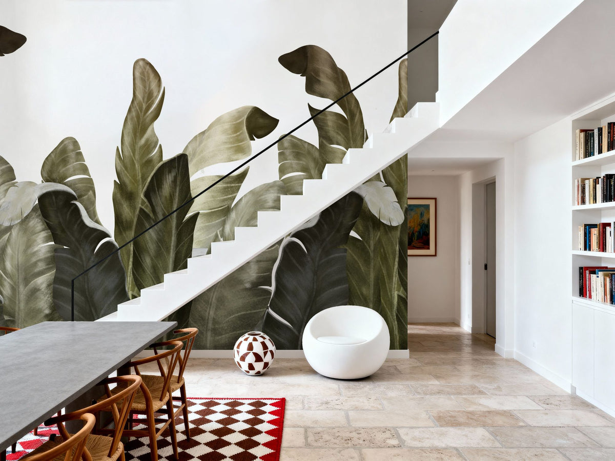 Leaves in Que Mural Wallpaper - Neutral Tone - room preview 04