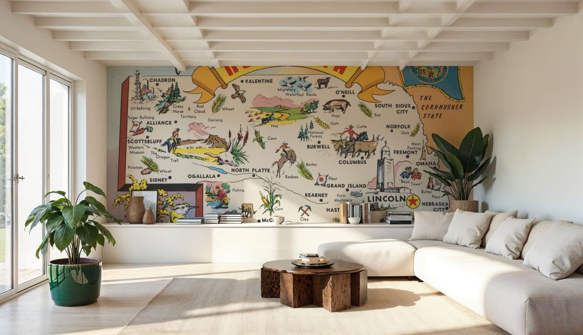Greetings From Nebraska Map Mural Wallpaper - room preview 04