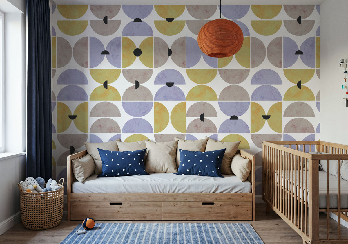 Homley Retro Shapes, Purple Mural Wallpaper - room preview 04