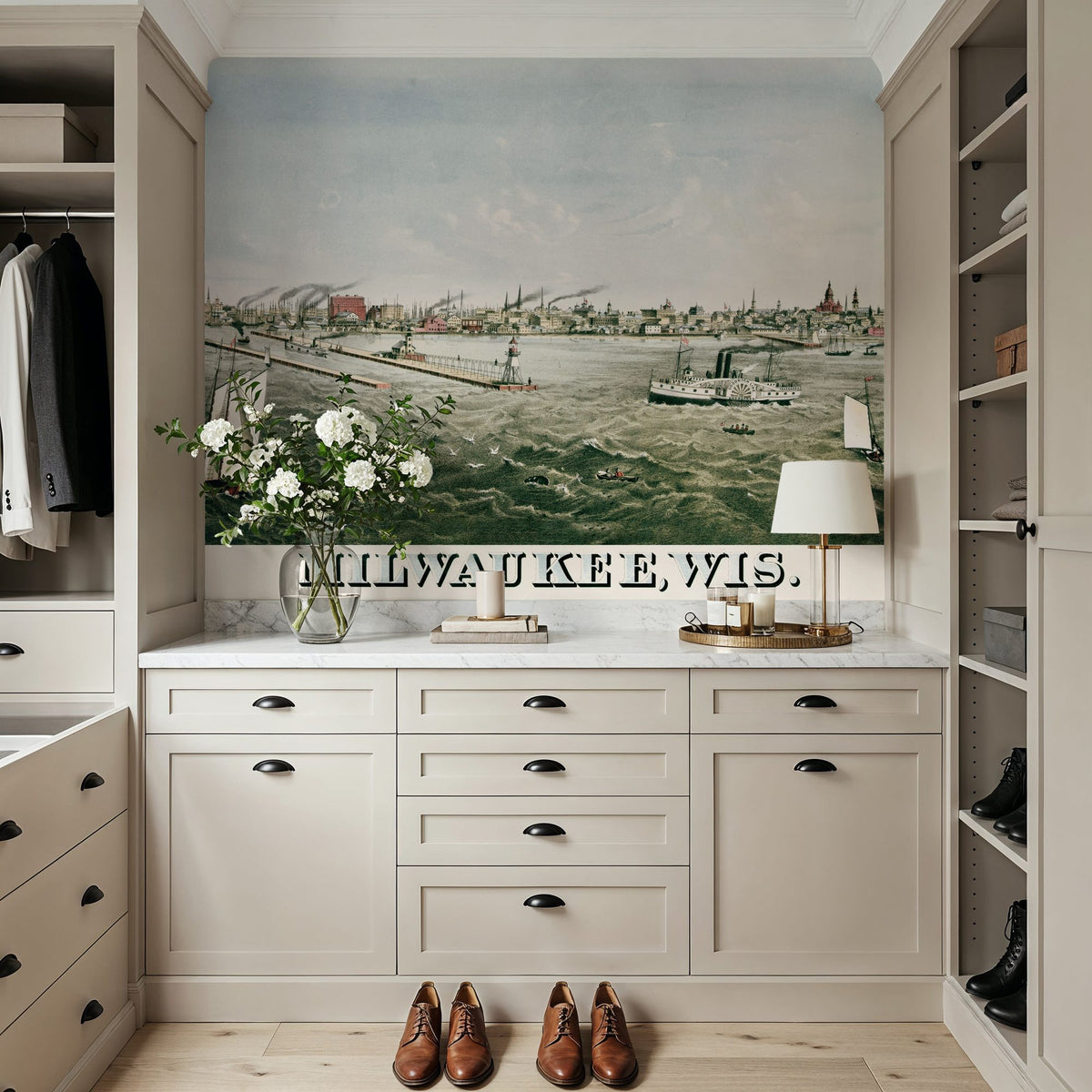 Old View of Milwaukee From Lake Michigan, 1874 Mural Wallpaper - room preview 04