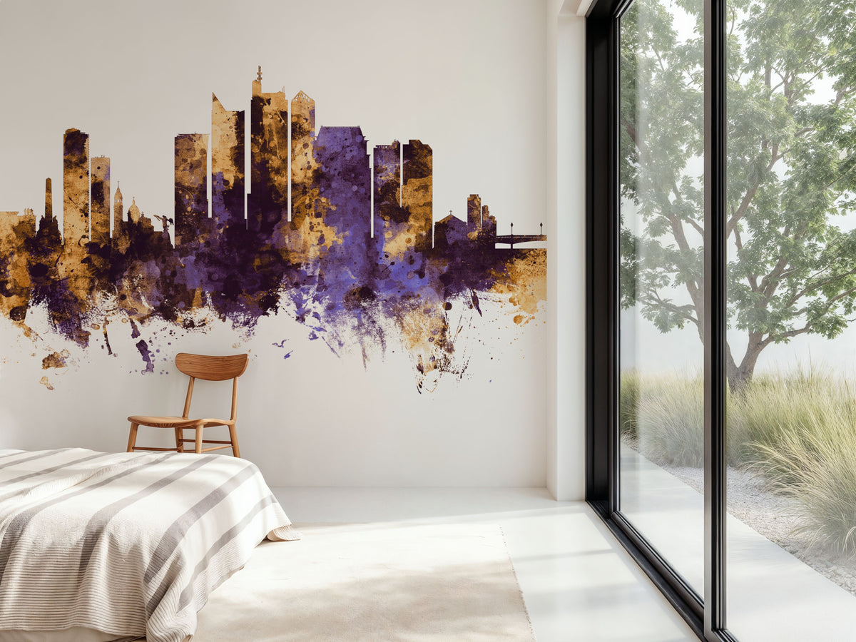 Manila Philippines Skyline Purple & Gold Mural Wallpaper - room preview 04