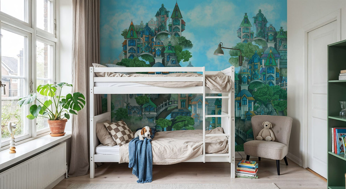 Treehouse Neighborhood Cool Bright Mural Wallpaper - room preview 04