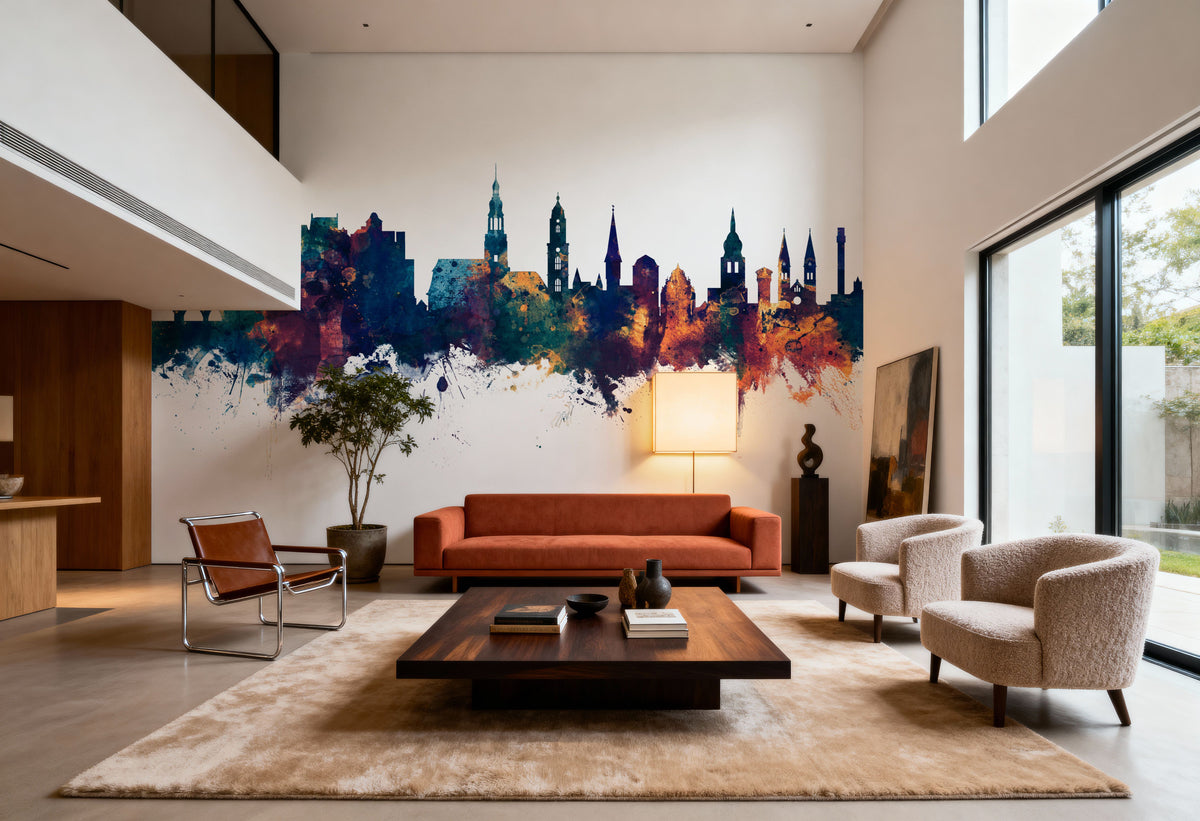 Heidelberg Germany Skyline Blue & Bronze Mural Wallpaper - room preview 04
