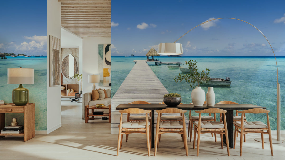 Wooden Pier Mural Wallpaper - Blue Tone - room preview 04