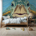 Hello Turtle, Light Blue Mural Wallpaper - room preview 04