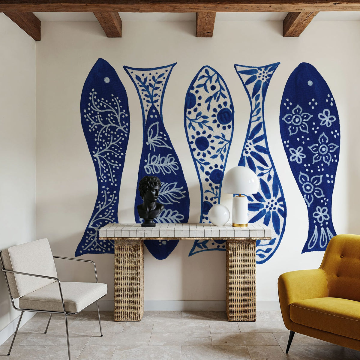 Coastal Chinoiserie VII Mural Wallpaper - room preview 04
