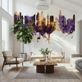 Panama City Skyline Purple & Gold Mural Wallpaper - room preview 04