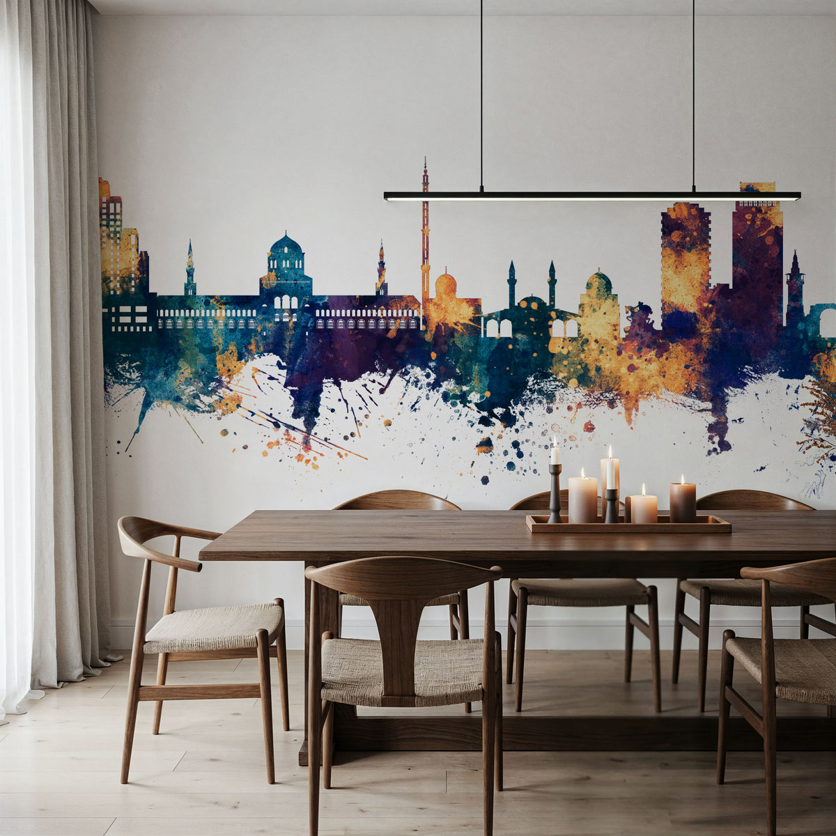 Damascus Syria Skyline Blue & Bronze Mural Wallpaper - room preview 04