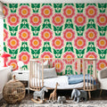 Retro Bold Blooms, Pink Mural Wallpaper - room preview 04