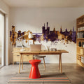 Iowa City Skyline Purple & Gold Mural Wallpaper - room preview 04