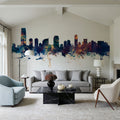 Jersey City New York Skyline Blue & Bronze Mural Wallpaper - room preview 04