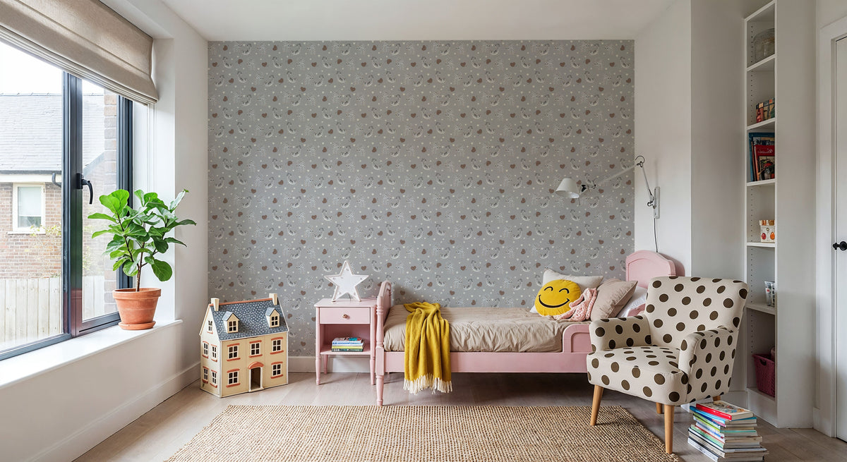 Kitten Love, Pewter Mural Wallpaper - room preview 04