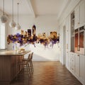 Indianapolis Indiana Skyline Purple & Gold Mural Wallpaper - room preview 04