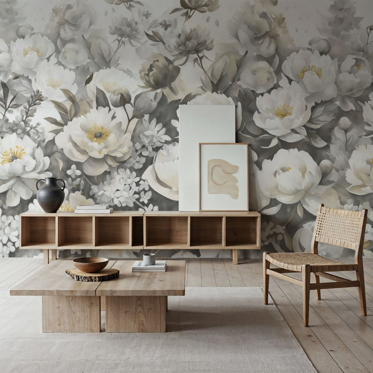 Watercolor Peonies Fall Mural Wallpaper - room preview 04