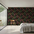 Bright Palms Pattern, Plum & Brown Mural Wallpaper - room preview 04