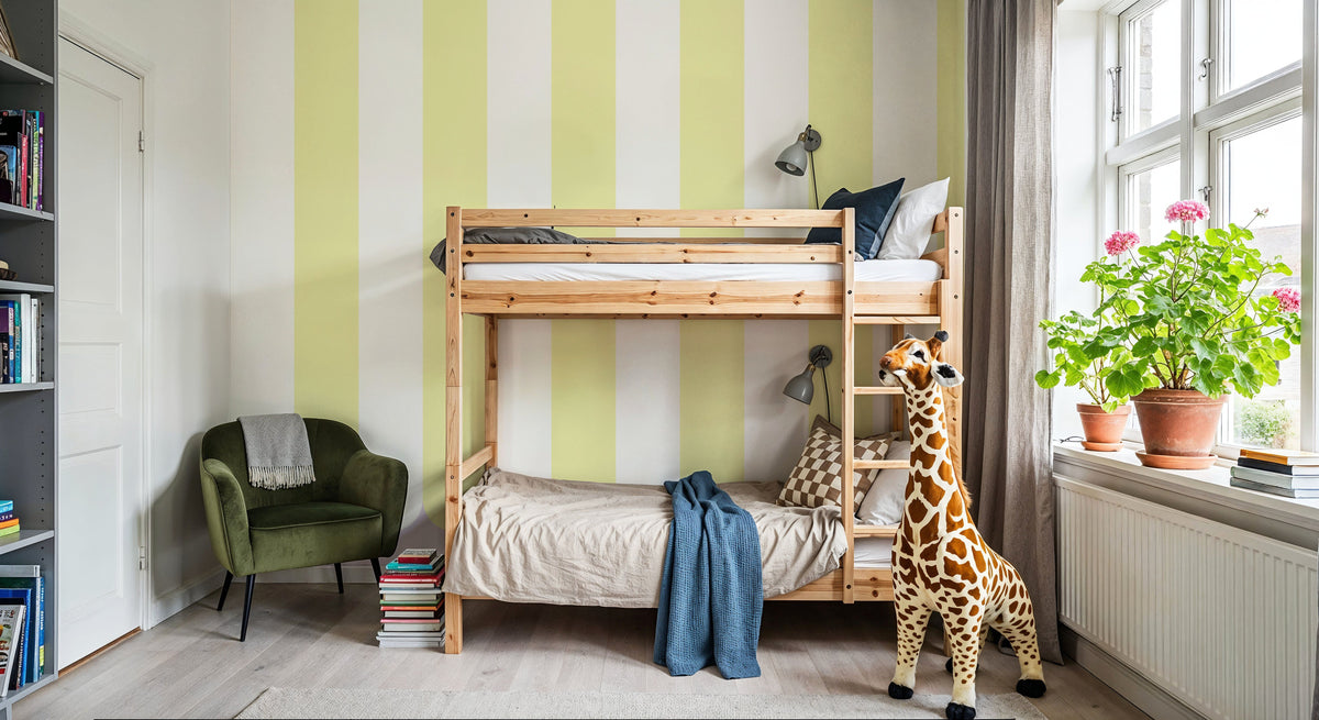 Scalloped Circus Stripes, Yellow Mural Wallpaper - room preview 04