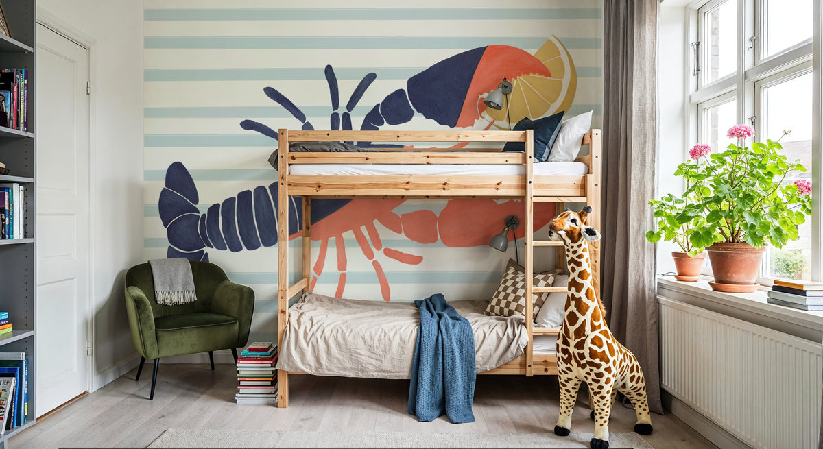 Chillin Lobster Stripes Mural Wallpaper - room preview 04