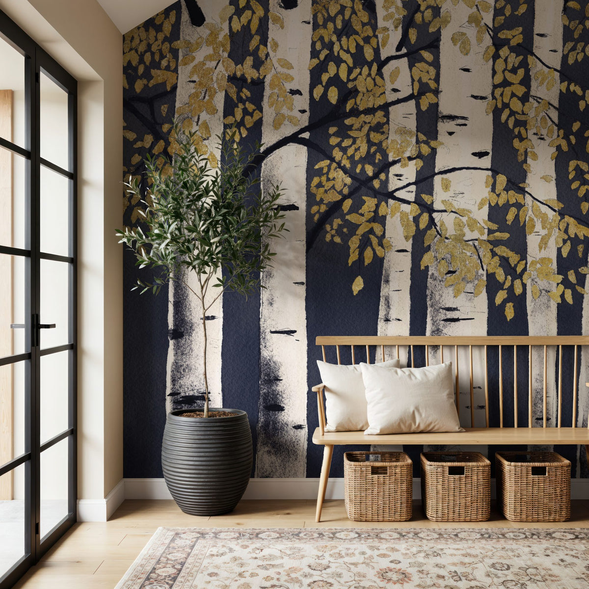 Fresh Forest Indigo Gold Mural Wallpaper - room preview 04