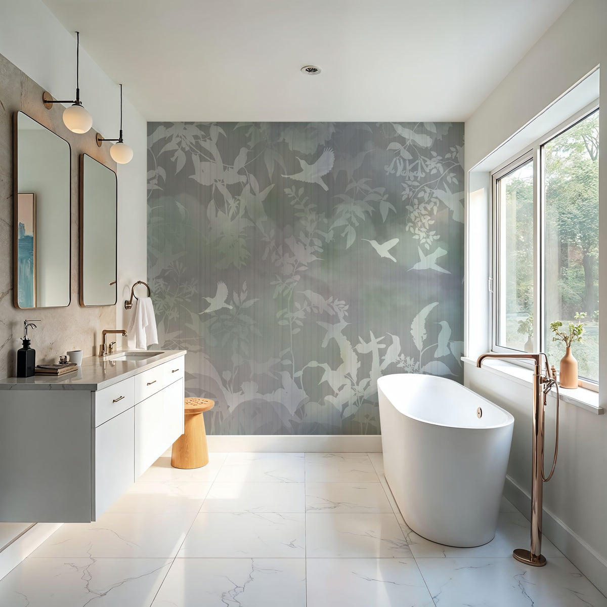 Birds in the Fog Blue Mural Wallpaper - room preview 04